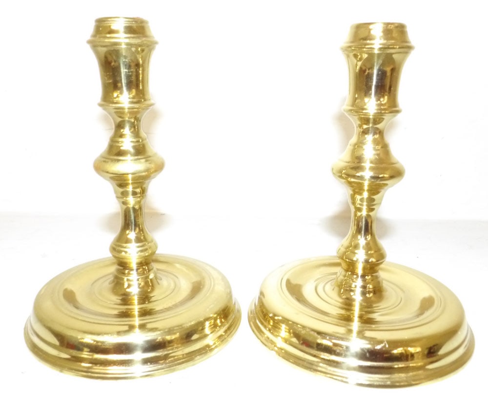Pair of Round Base Brass Candlesticks by Virginia Metalcrafters (1 of 3)