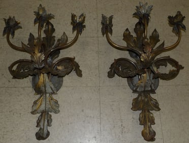 Pair of Painted Metal Three Light Wall Sconces