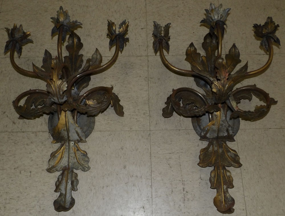 Pair of Painted Metal Three Light Wall Sconces (1 of 7)