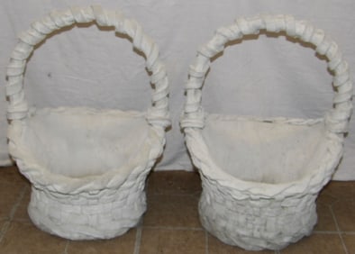 Pair of Cast Concrete Basket Form Planters