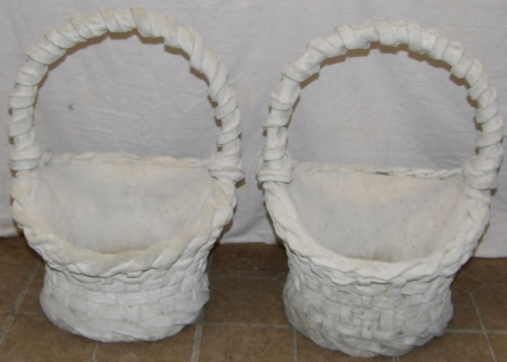 Pair of Cast Concrete Basket Form Planters (1 of 4)