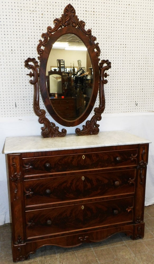 Antique Carved Mahogany Marble Top Victorian Dresser: Antique Carved Mahogany Marble Top Victorian Dresser . 80" H 46 1/4" W 21 1//2" D