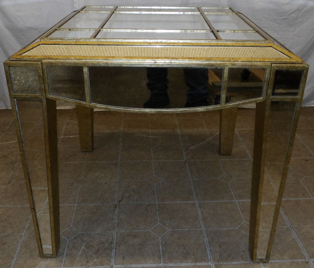 Gilded & Mirror Lamp Table: Gilded & Mirror Lamp Table. 26 1/2" H 28" Dia.