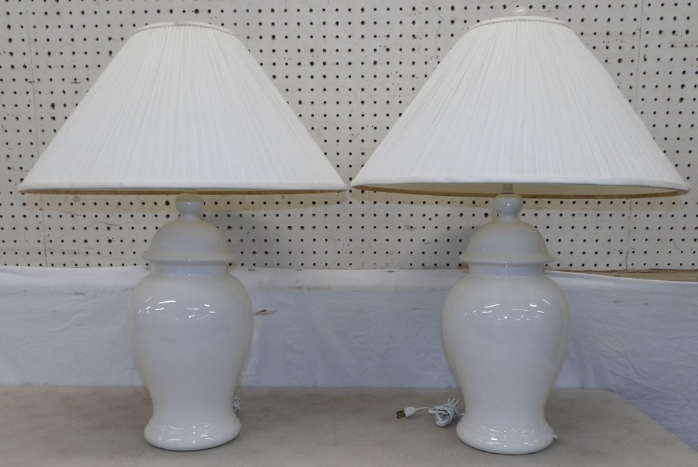 Pair of Porcelain Decorative Lamps: Pair of Porcelain Decorative Lamps . 27 1/2" H 20" Dia.