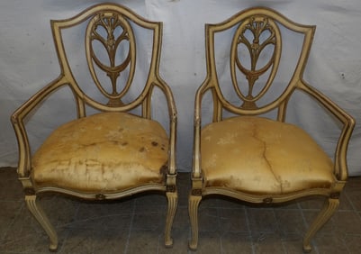 Pair of Painted Wood Arm Chairs