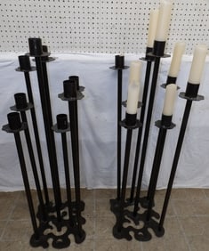Pair of Painted Metal Eight Light Floor Candelabras