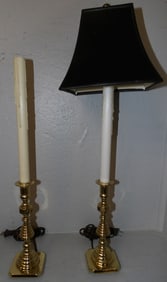 Pair of Brass Beehive Candlesticks Made Into Lamps