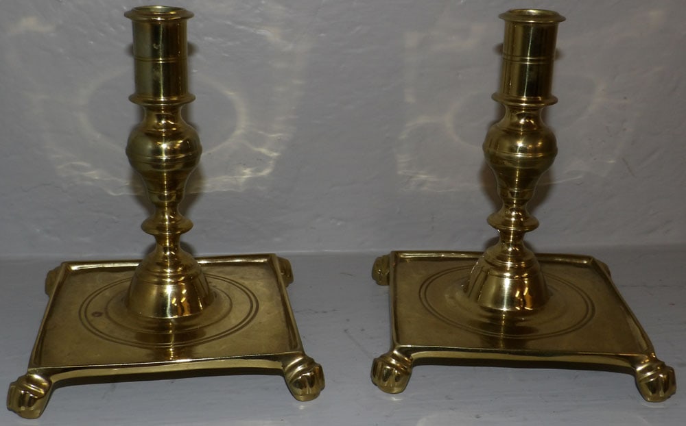 Pair of Brass Square Base Candlesticks by Virginia Metalcrafters (1 of 3)
