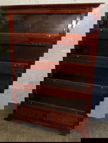 Cherry & Glass Four Door One Part Bench Made Bookcase