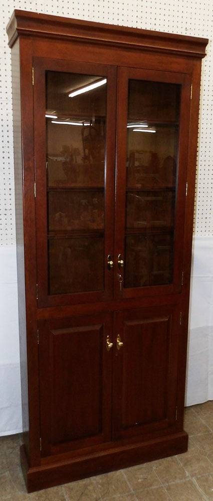 Cherry & Glass Four Door One Part Bench Made Bookcase (1 of 6)