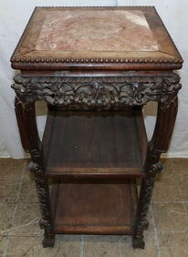 Chinese Rosewood Three Tier Marble Top Stand