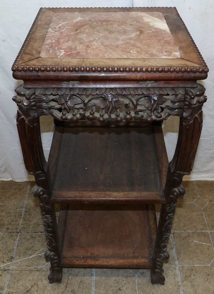 Chinese Rosewood Three Tier Marble Top Stand (1 of 4)