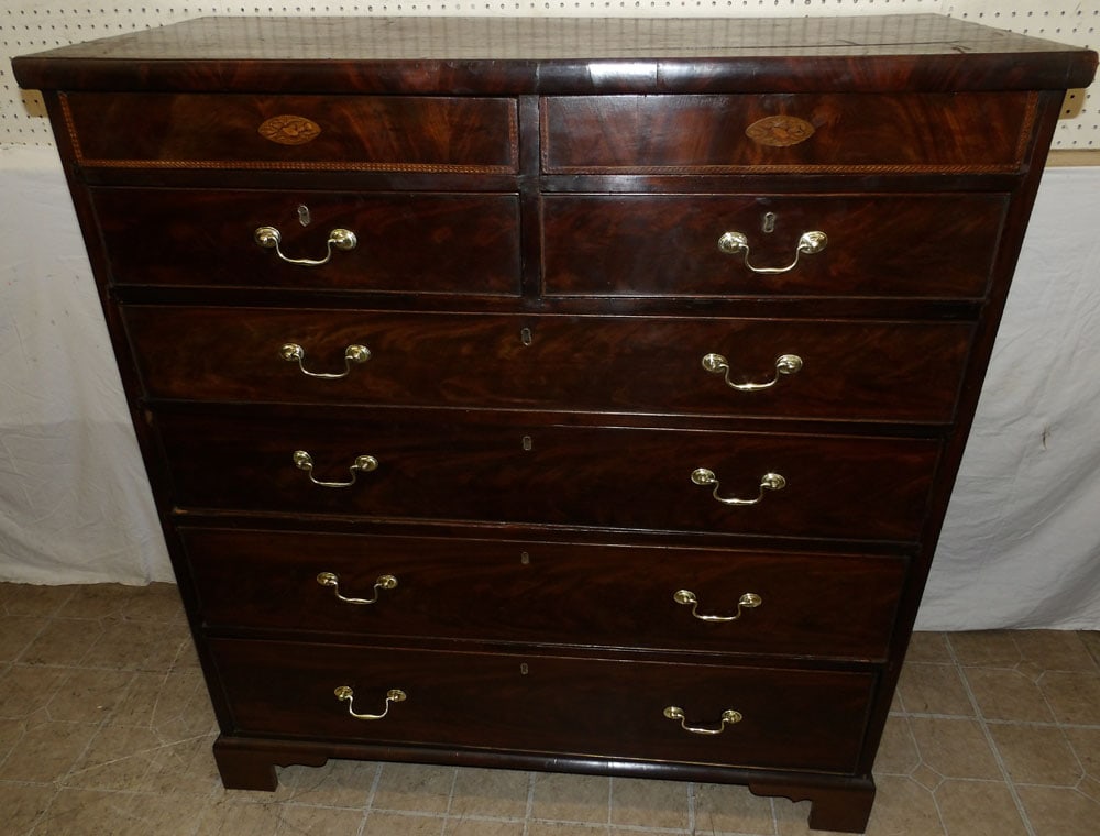 19th Century Mahogany Inlaid Two Over Two Over Four Drawer Chest: 19th Century Mahogany Inlaid Two Over Two Over Four Drawer Chest . 51 1/2" H 47 1/2" W 22" D