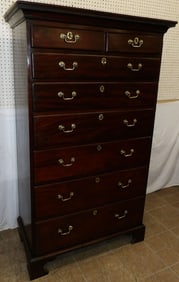19th Century Mahogany Two Over Six Drawer Tall Chest