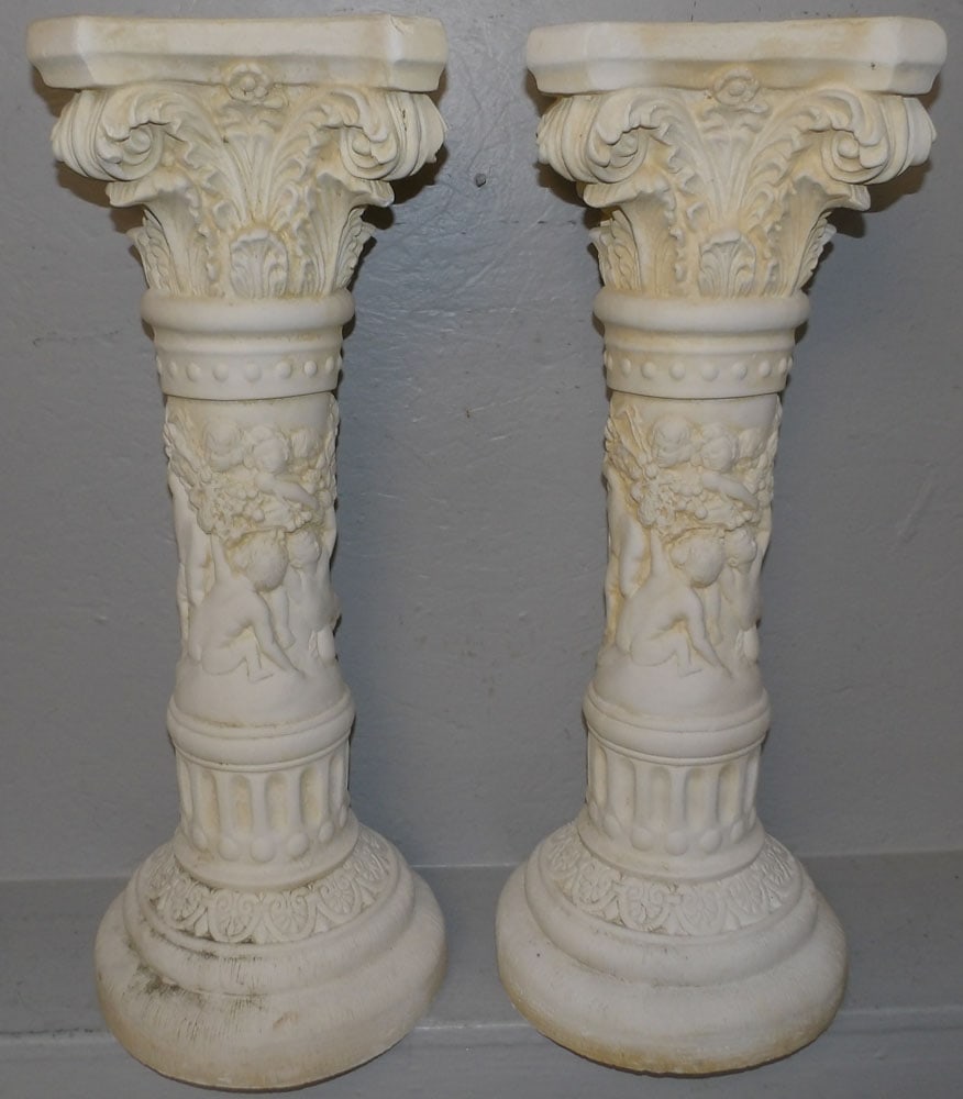 Pair of Ceramic Pedestals with Cherub Motif (1 of 6)