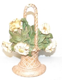 Painted Cast Iron Flower Basket Door Stop