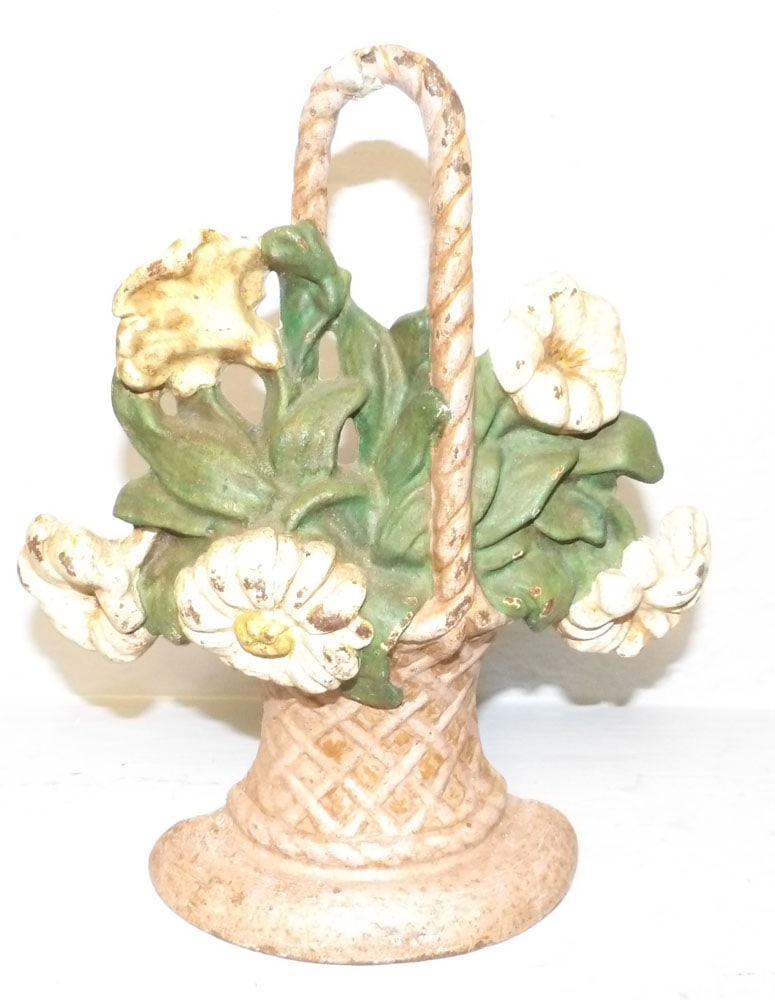 Painted Cast Iron Flower Basket Door Stop (1 of 2)
