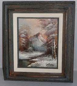 Framed Oil on Board of a Winter Mountain Scene Artist Signed