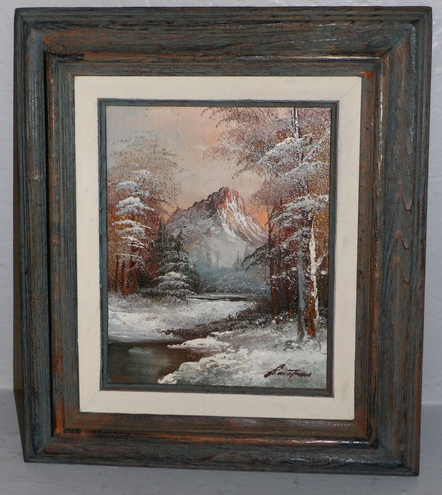 Framed Oil on Board of a Winter Mountain Scene Artist Signed (1 of 4)
