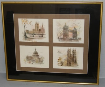 Framed Collage Form of Four European Architectural Landmarks Prints