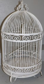 Ornate Wrought Iron & Painted Metal Dome Top Victorian Style Bird Cage