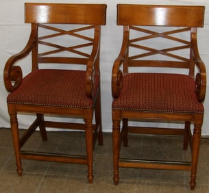Pair of Cherry 'Milling Road' Arm Chair Bar Stools by Baker Furniture