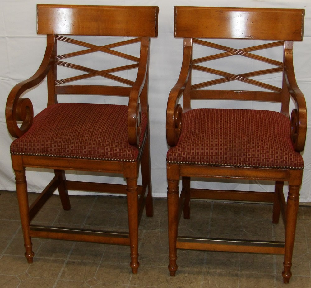 Pair of Cherry 'Milling Road' Arm Chair Bar Stools by Baker Furniture (1 of 7)