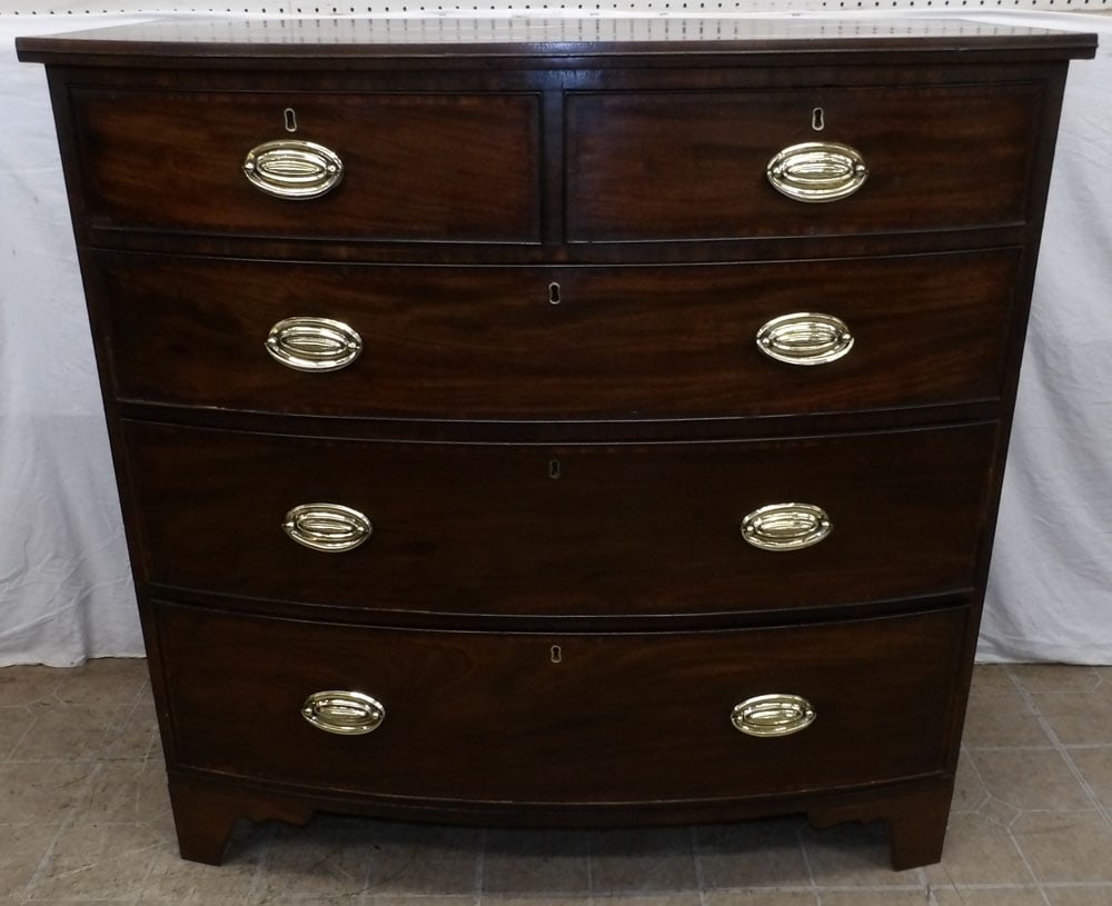 19th Century Mahogany Two Over Three Bow Front Chest: 19th Century Mahogany Two Over Three Bow Front Chest . 42 1/2" H 44" W 22 1/2" D