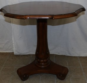 Mahogany & Burl Walnut Inlaid Pedestal Lamp Table