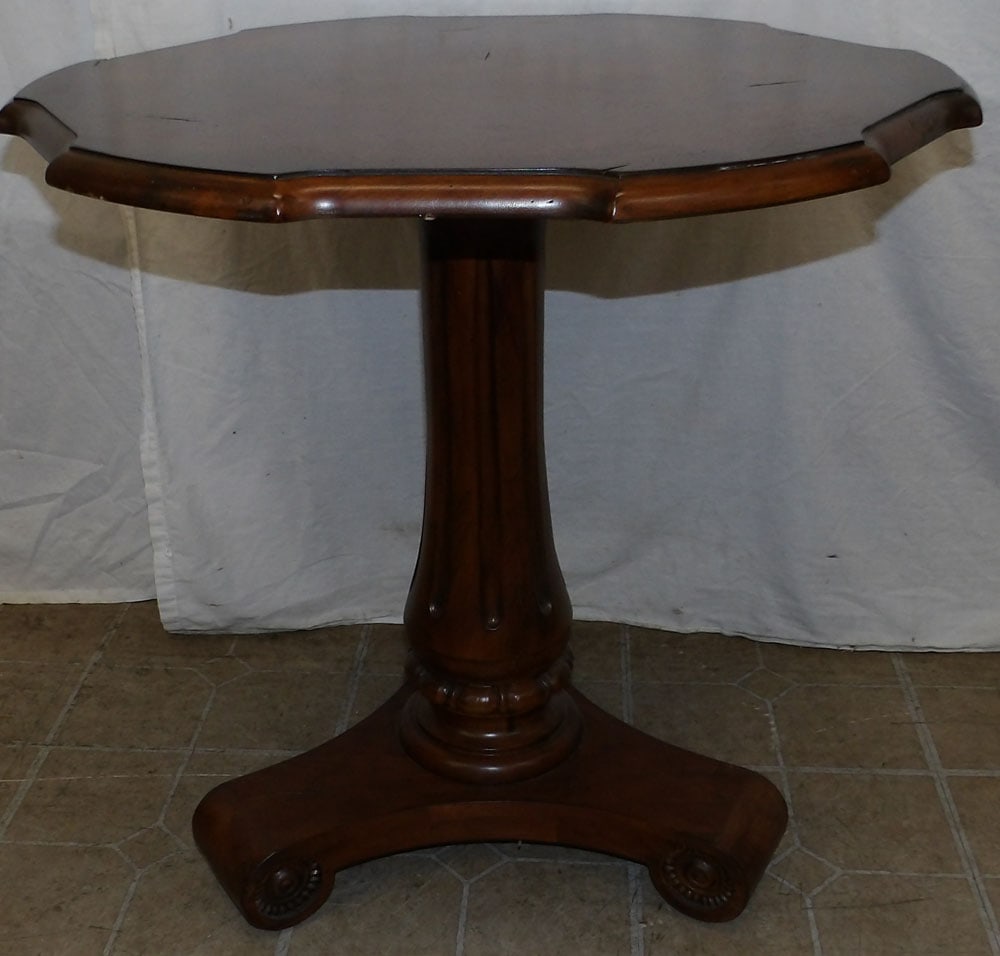Mahogany & Burl Walnut Inlaid Pedestal Lamp Table (1 of 5)