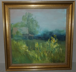 Oil on Canvas Landscape Cottage Scene by Charles K Sibley