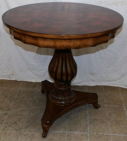 Round Mahogany Inlaid Pedestal Lamp Table