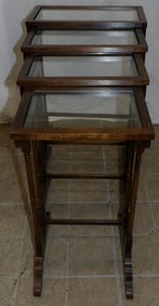 Set of Four Cherry & Glass Top Nesting Tables by Brandt