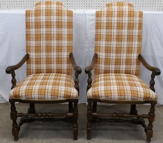 Pair of Oak Jacobean Style Arm Chairs by Century Chair Company