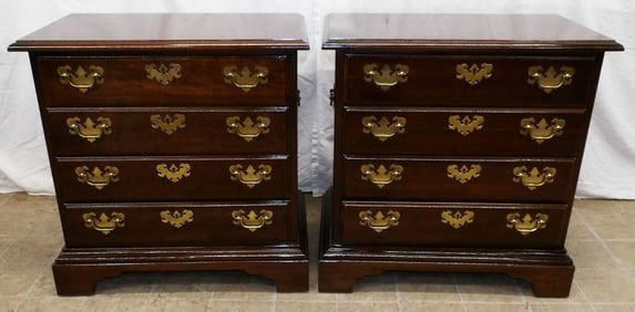 Pair of Cherry Four Drawer Night Stands with Brass Carrying Handles by American Drew