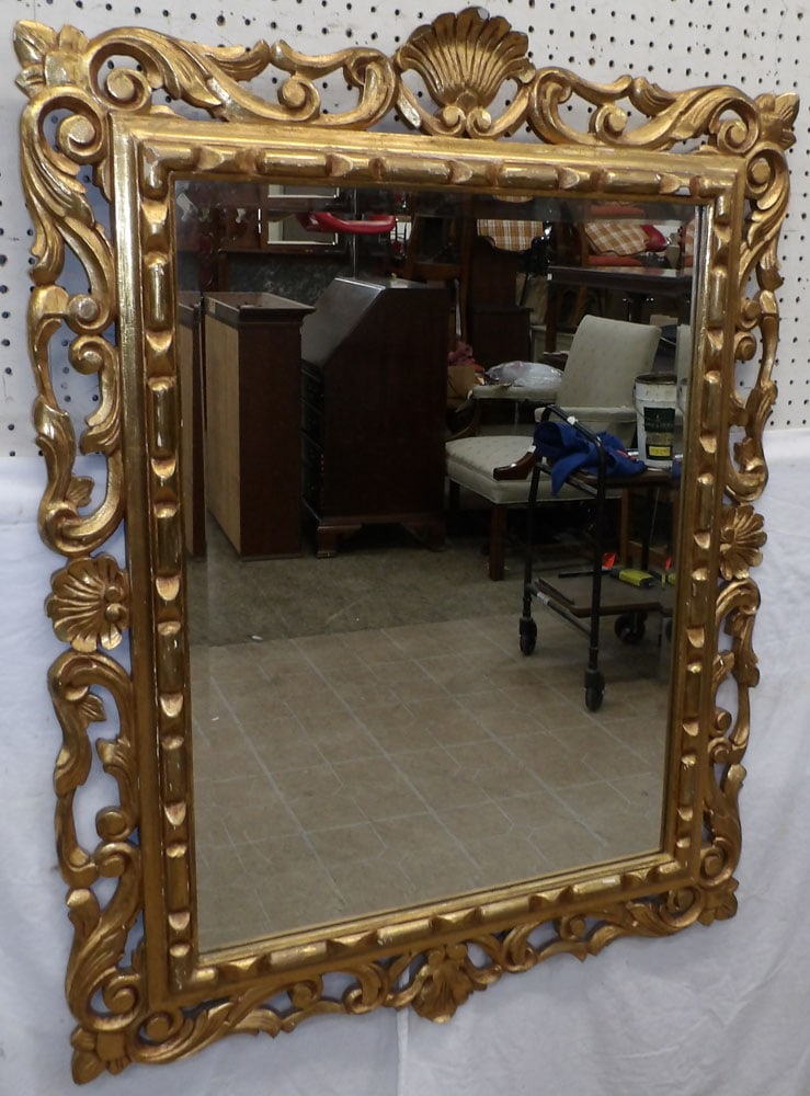 Gilded Carved Wood Open Work Frame Bevel Edge Mirror (1 of 5)