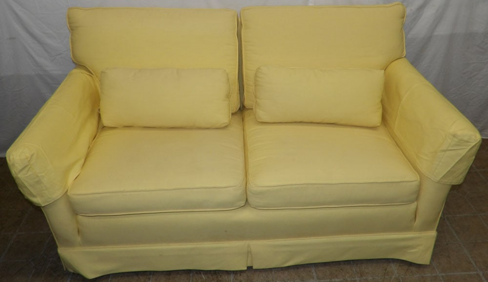 Upholstered Loveseat: Upholstered Loveseat. 32 1/4" H 57 1/2" W 35" D