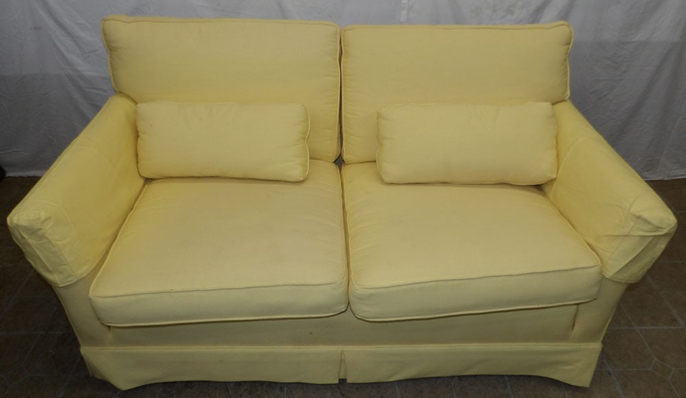 Upholstered Loveseat: Upholstered Loveseat. 32 1/4" H 57 1/2" W 35" D