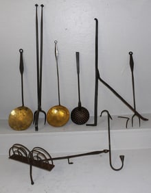 Lot of 19th Century Forged Iron & Brass Kitchen Utensils