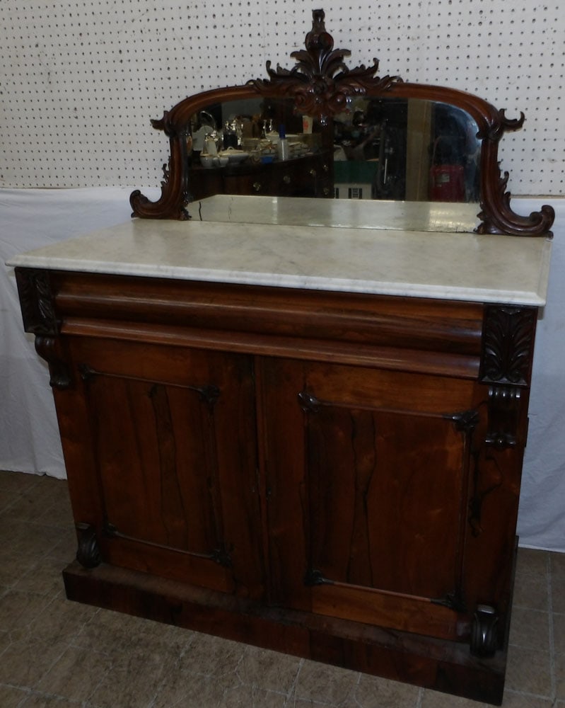 Carved Rosewood Victorian Marble Top Sideboard (1 of 7)