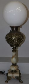 Gilded Metal & Onyx Victorian Piano Lamp Electrified