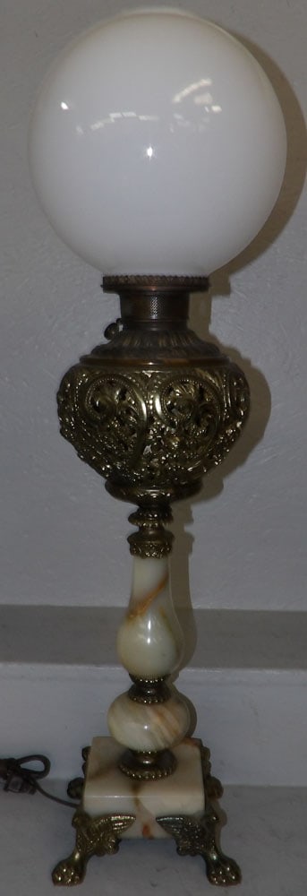 Gilded Metal & Onyx Victorian Piano Lamp Electrified (1 of 5)