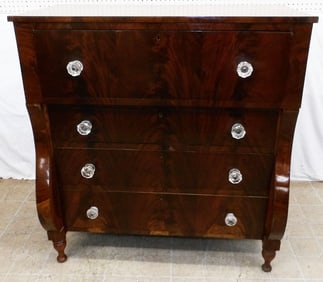 19th Century Cherry & Crotch Mahogany Empire Four Drawer Chest