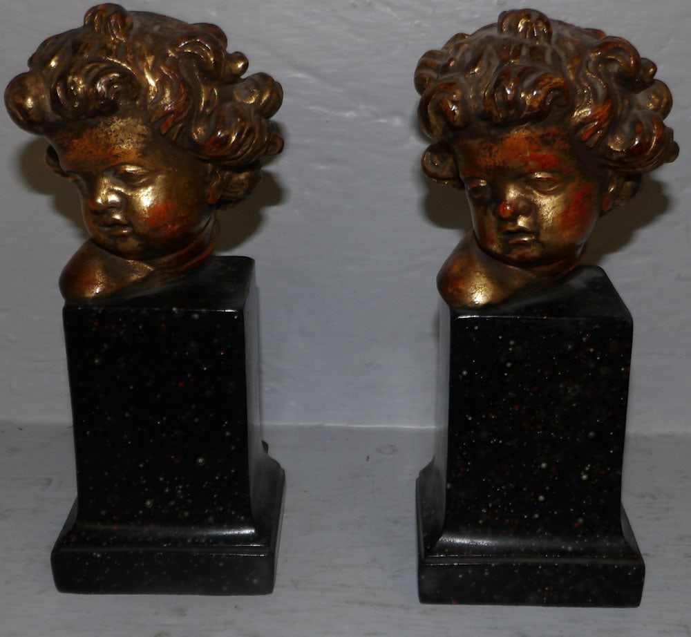 Pair of Gilded Resin Cherub Face Bookends (1 of 5)