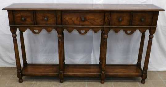 Oak Five Drawer Two Tier Dresser Base Form Console