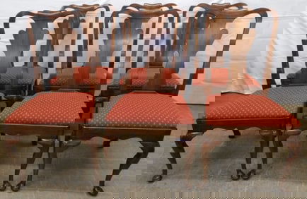 Set of Six Cherry Queen Anne Style Dining Chairs by Statton