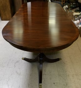 Mahogany Banded Top Two Pedestal Dining Table by Henkel Harris