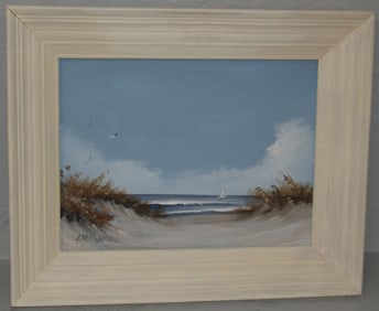 Framed Oil on Board of a Coastal Beach Scene Artist Signed