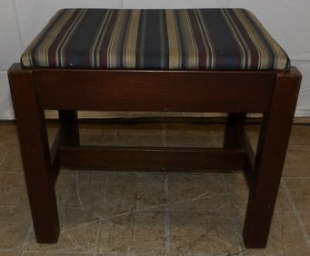 Mahogany Bench Made Stretcher Base Upholstered Top Stool