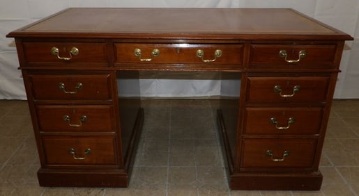 19th Century Mahogany Three Part Desk with Tooled Leather Top